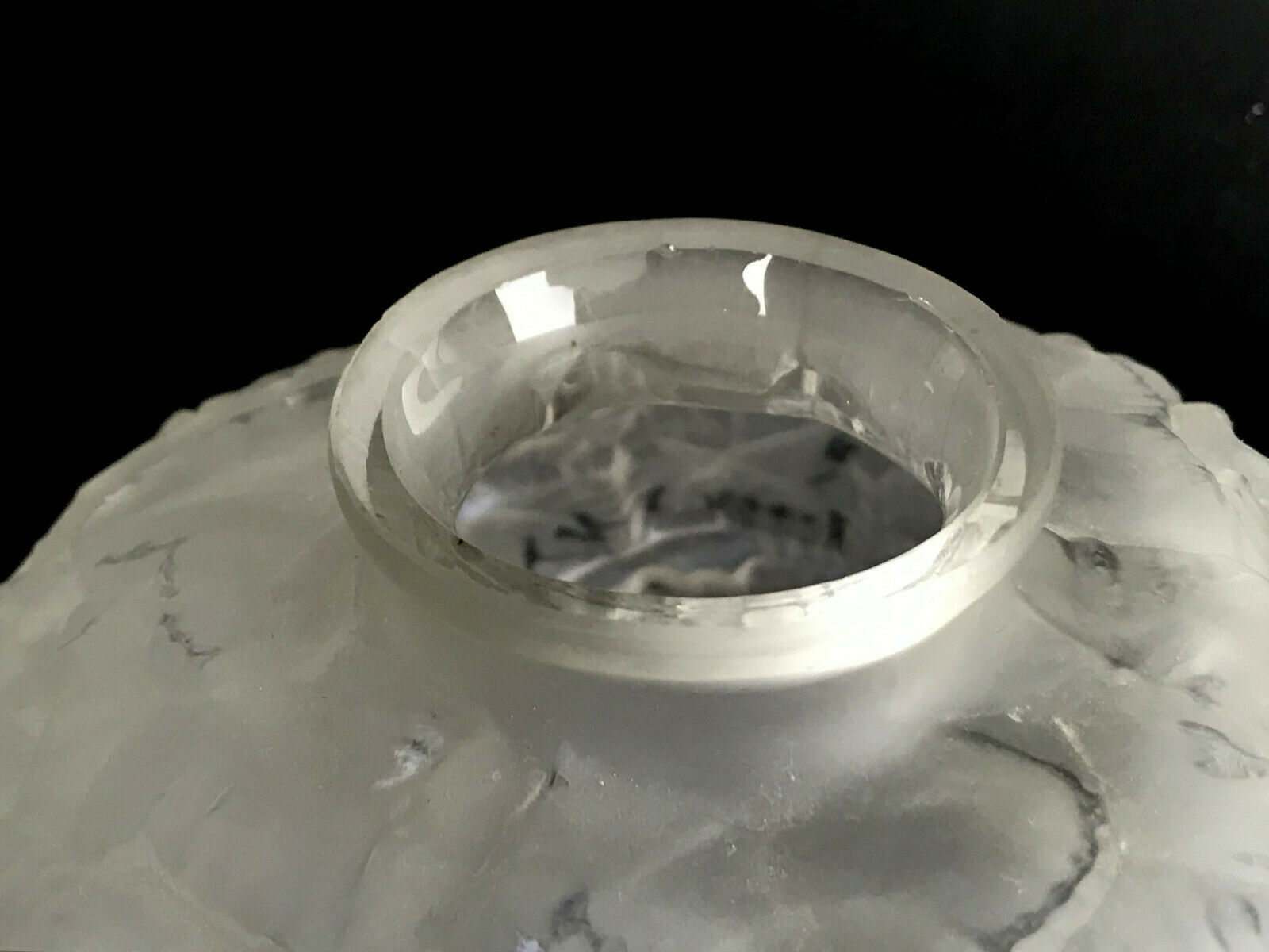 Pressed molded glass ball vase decorated with grape bunches