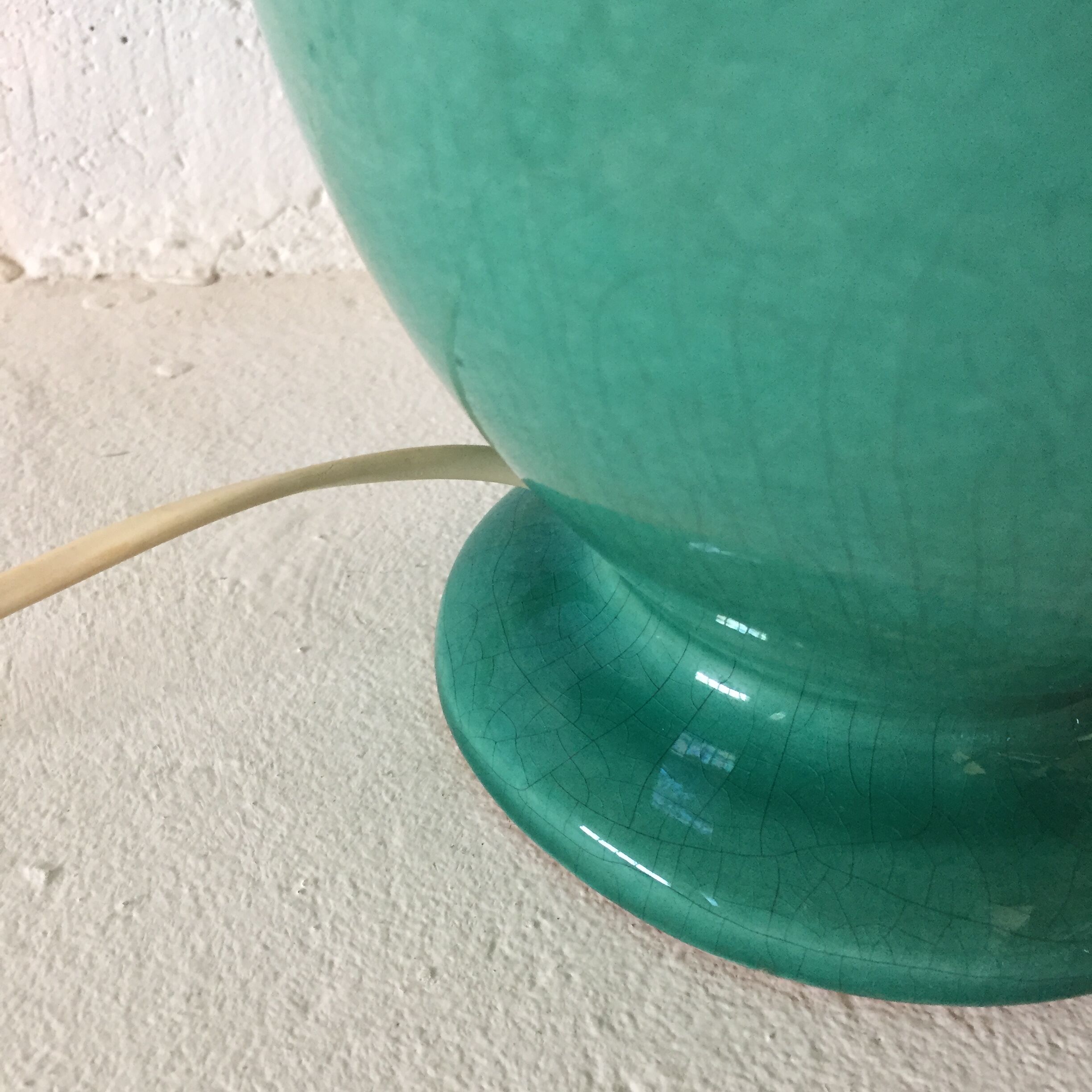 Pied de lampe céramique turquoise, circa 1980