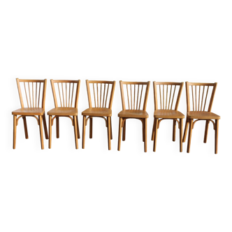 Série de 6 chaises Baumann N°12 hêtre clair