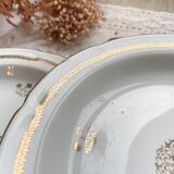 6 Vintage French porcelain soup plates with golden rosette pattern