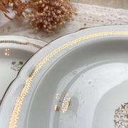 6 Assiettes creuses porcelaine vintage Française motif rosace dorées