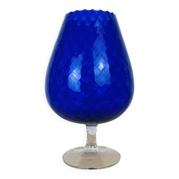 Vase Empoli italien verre bleu 33 cm