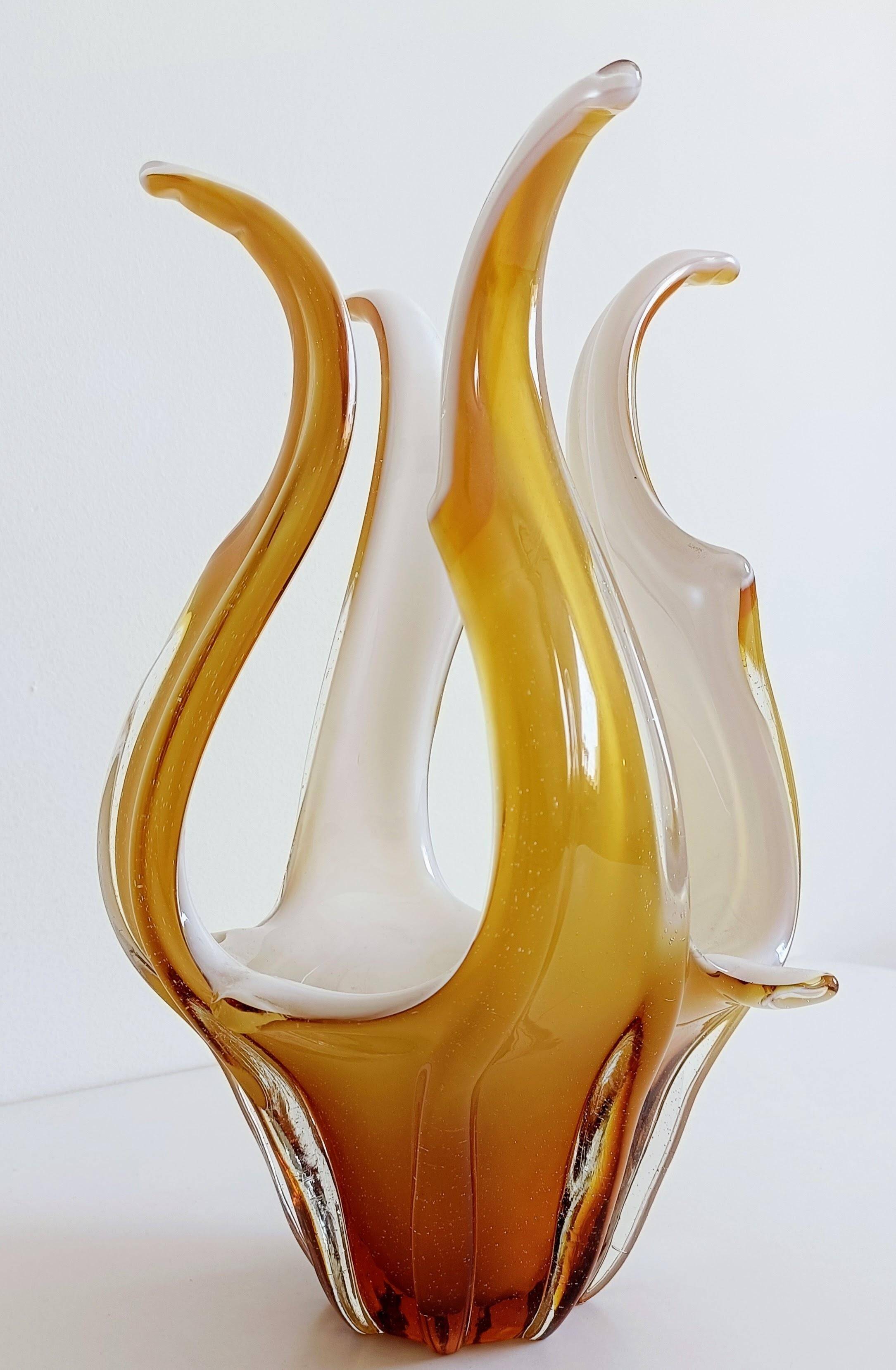 Mid-Century Modern Murano Glass Vase, Amber & Opal, Italy, 1960s