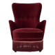1970s, Danish armchair, cherry-red furniture velour, ash wood legs.