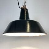 Black enamel industrial factory pendant lamp, 1930s