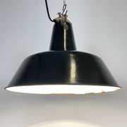 Black enamel industrial factory pendant lamp, 1930s