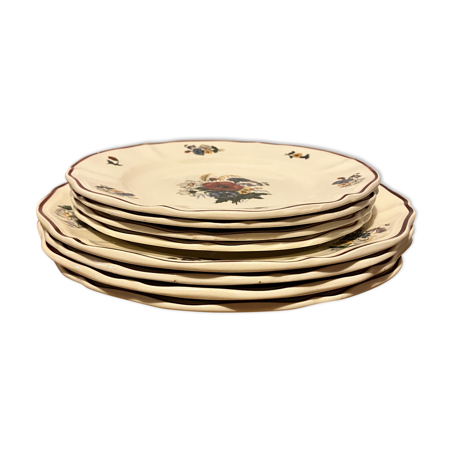 Set of 4 flat plates and 4 dessert plates Sarreguemines, Agreste service