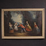 Antique French painting of children playing from the 18th century