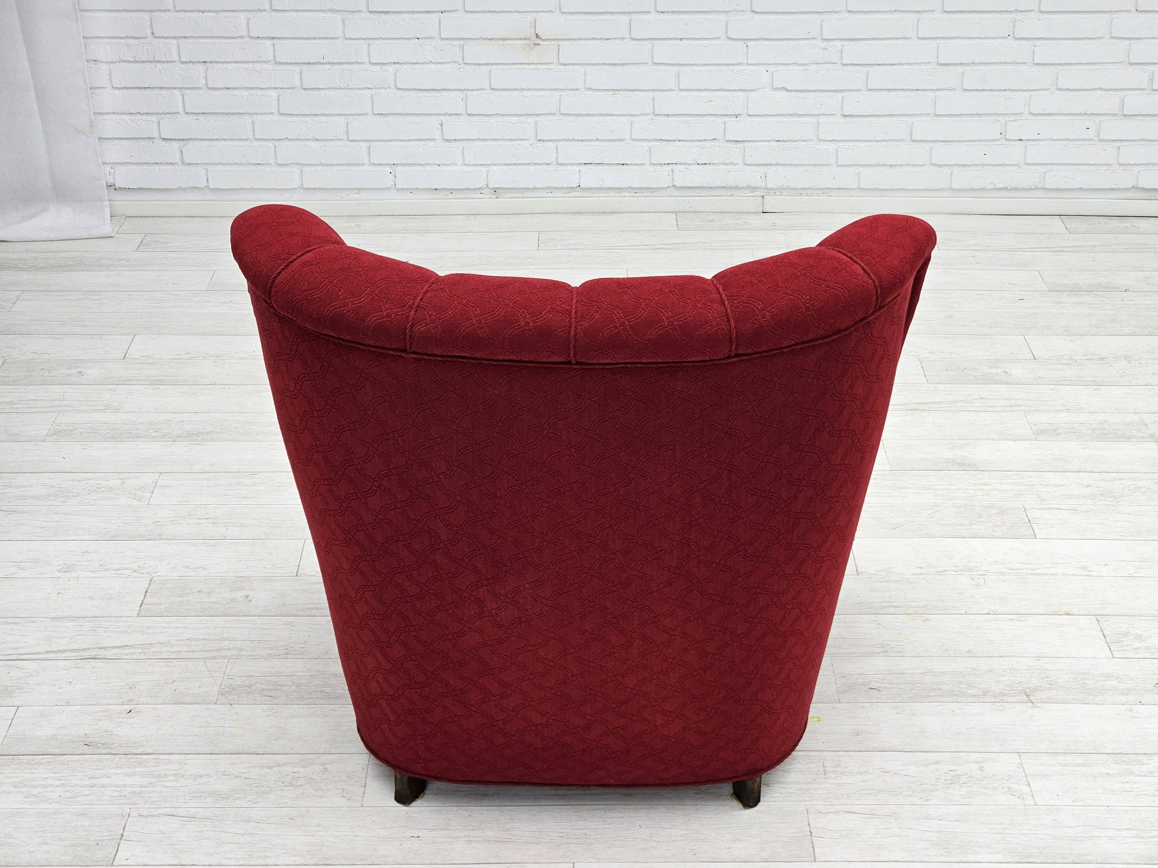 1960s, Danish relax armchair, original condition, red cotton/wool, oak wood.