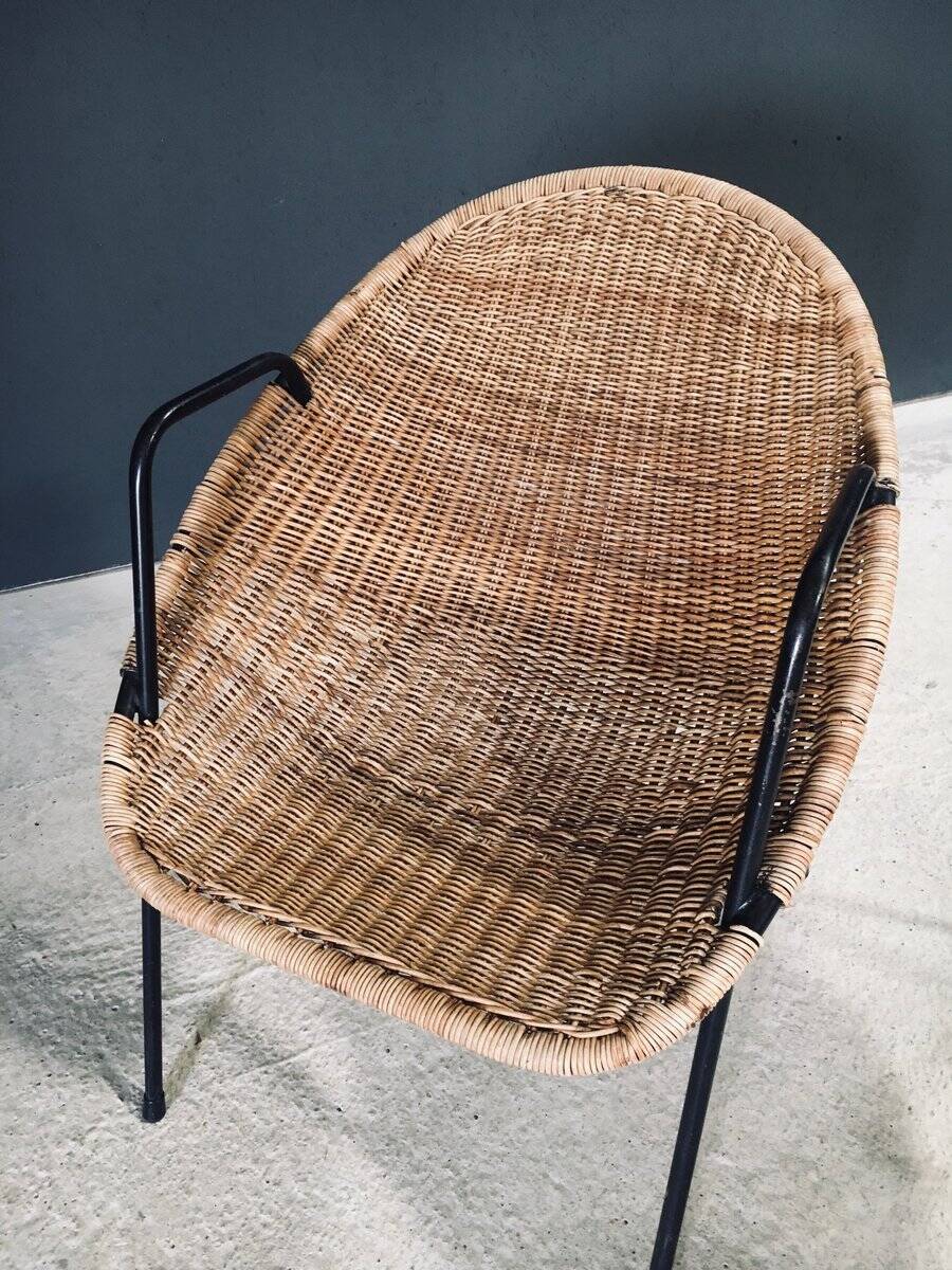 Mid-Century Modern Rattan Armchairs, France, 1950s, Set of 2