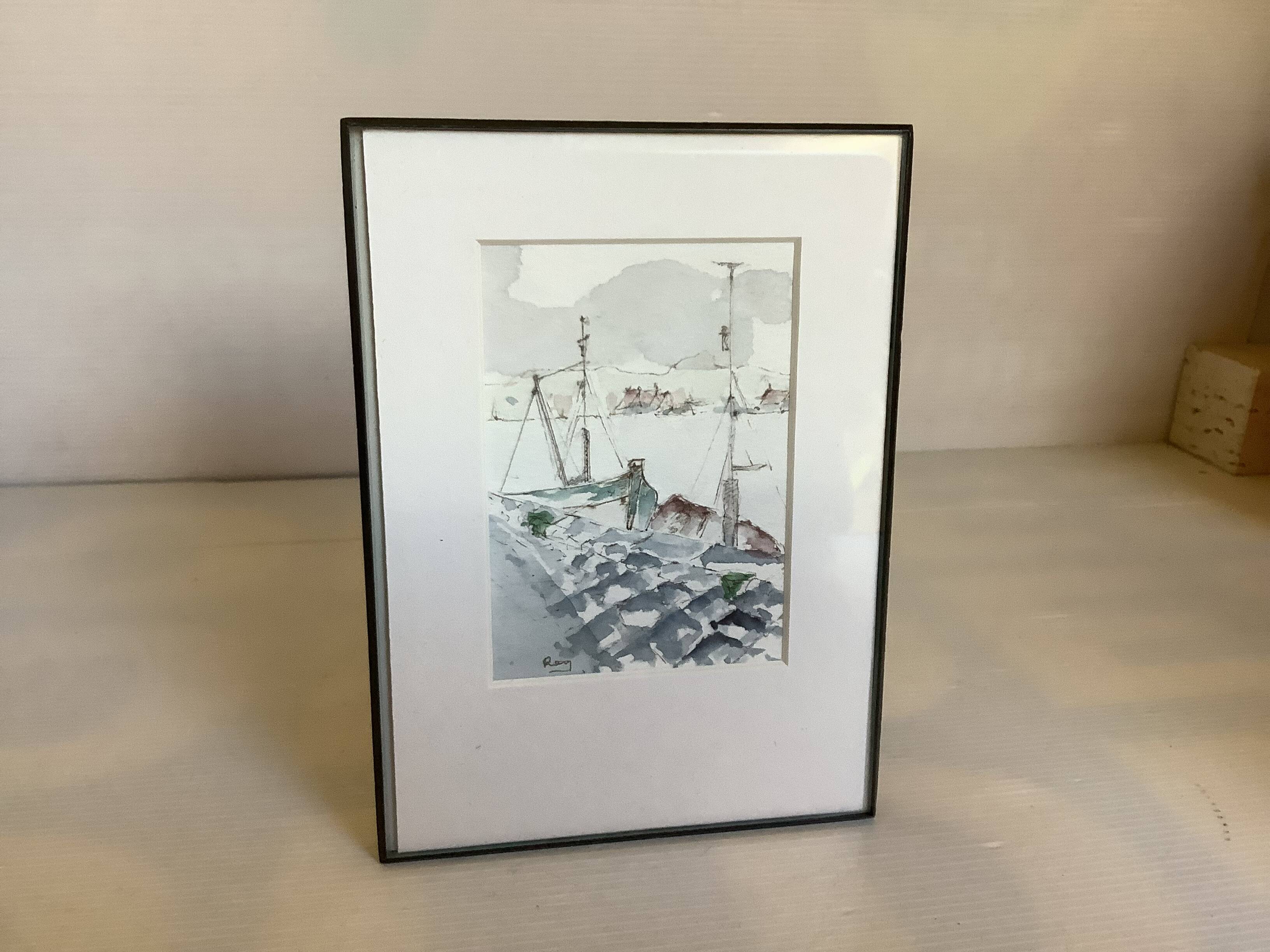 Small signed watercolor marine painting