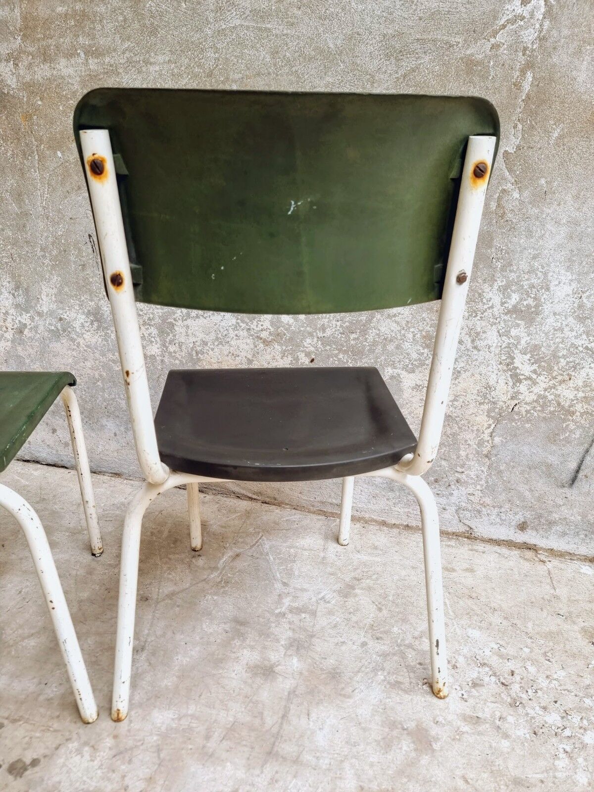 Set of vintage chairs stacking chairs green bakelite