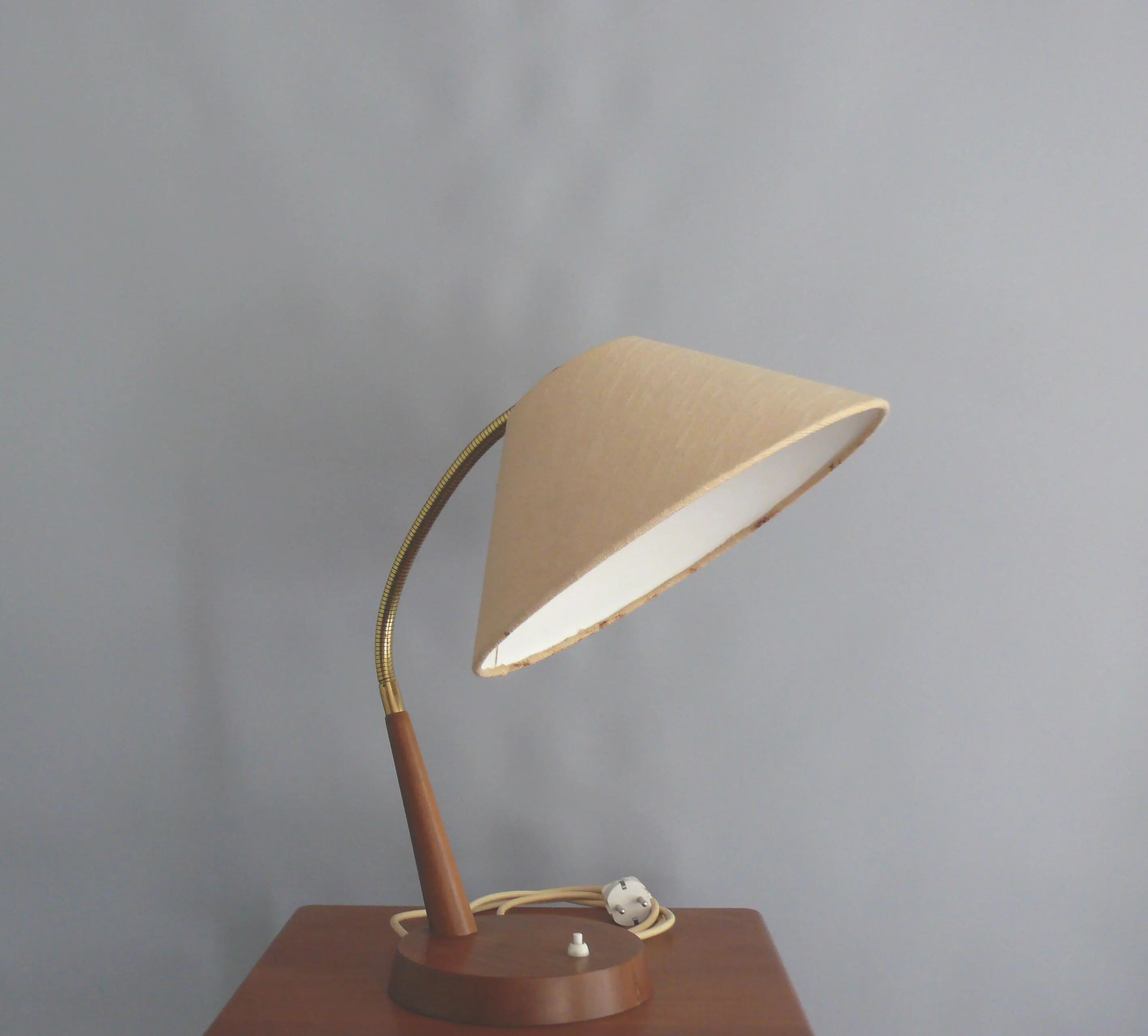 Mid Century Table Lamp by Temde, - Wood, Textile Shade