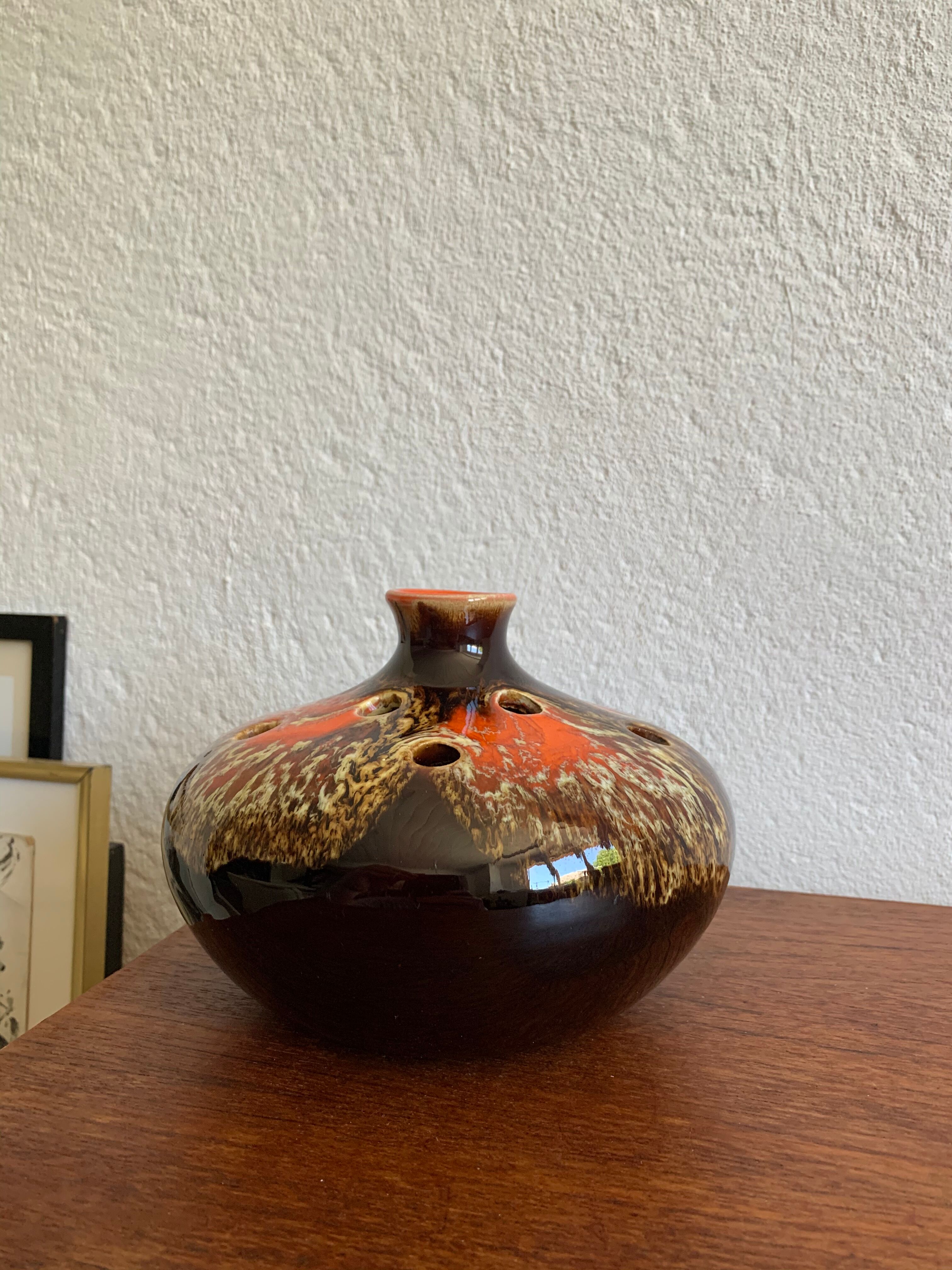 Vase flowers stand in Vallauris earthenware signed