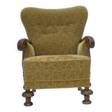 1960s, Danish armchair, furniture cotton/wool fabric, solid oak wood.