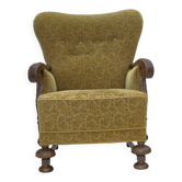 1960s, Danish armchair, furniture cotton/wool fabric, solid oak wood.