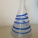 Conical glass vase/carafe blown with a blue spiral decoration.