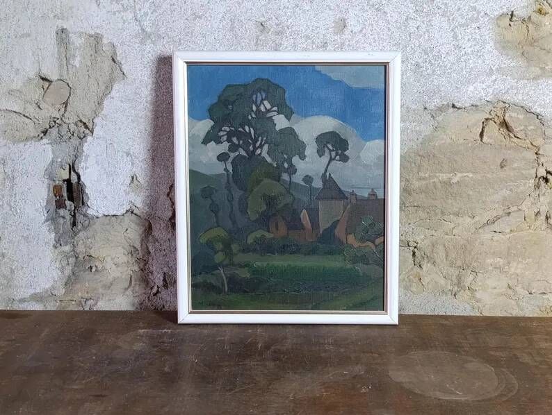 Original 1931 French landscape oil painting by M. Alba