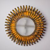 Sun wall lamp by ferro arte, metal and gold leaf, Spain, 1960