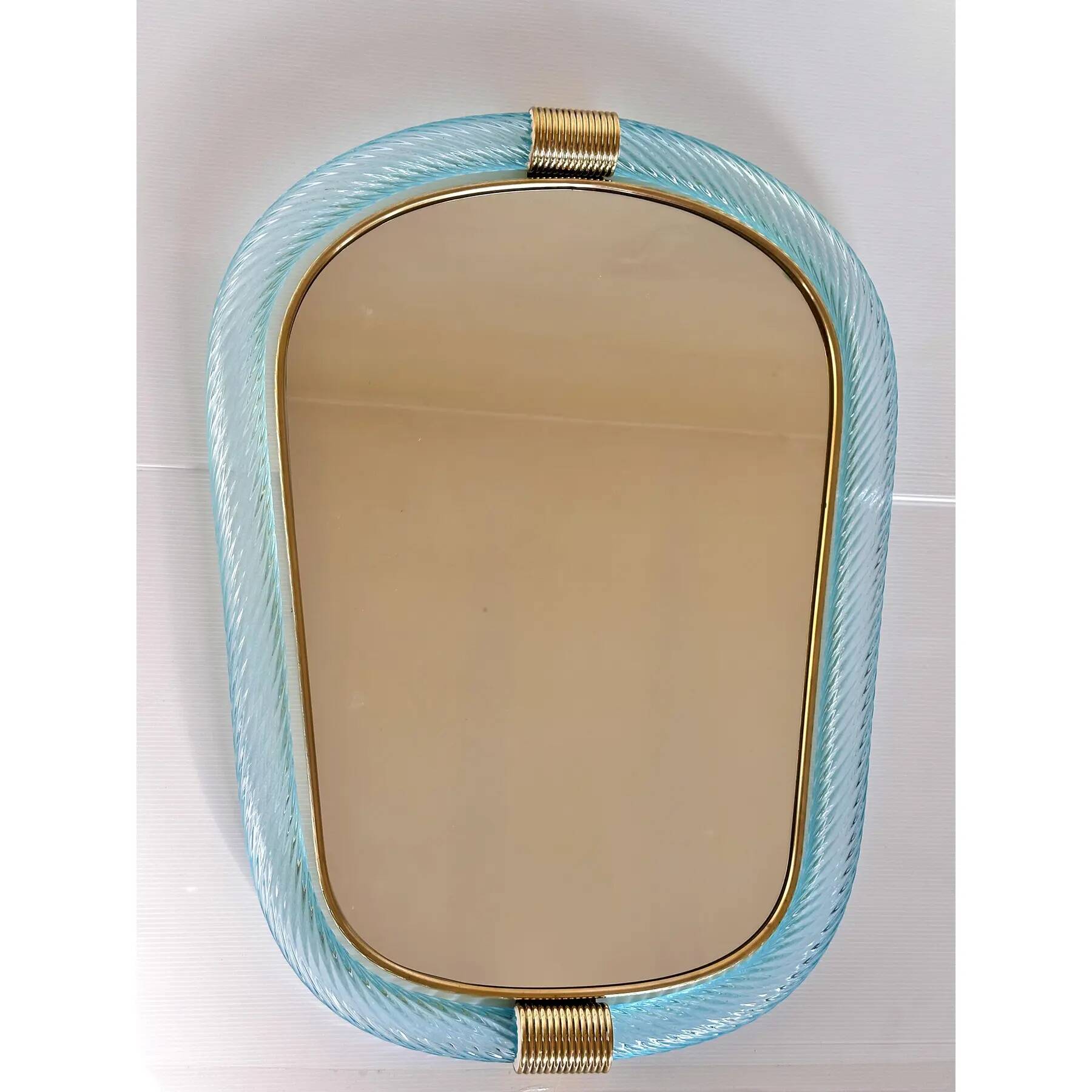 Elegant Venetian Azure Mirror with Murano Glass Torciglione Torchon