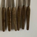 Set of 6 Scandinavian table knives, stainless steel blade, teak handle.