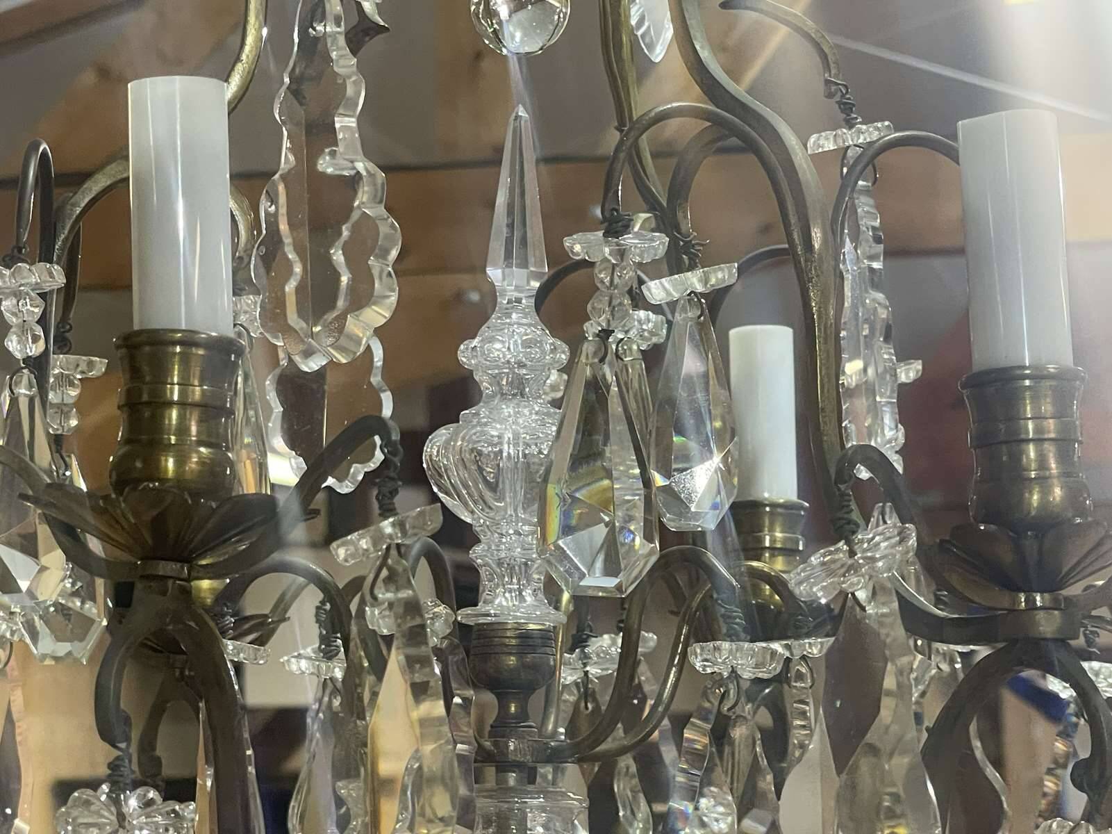 6-light chandelier in bronze and cut crystal from the early 20th century - 1mx50cm