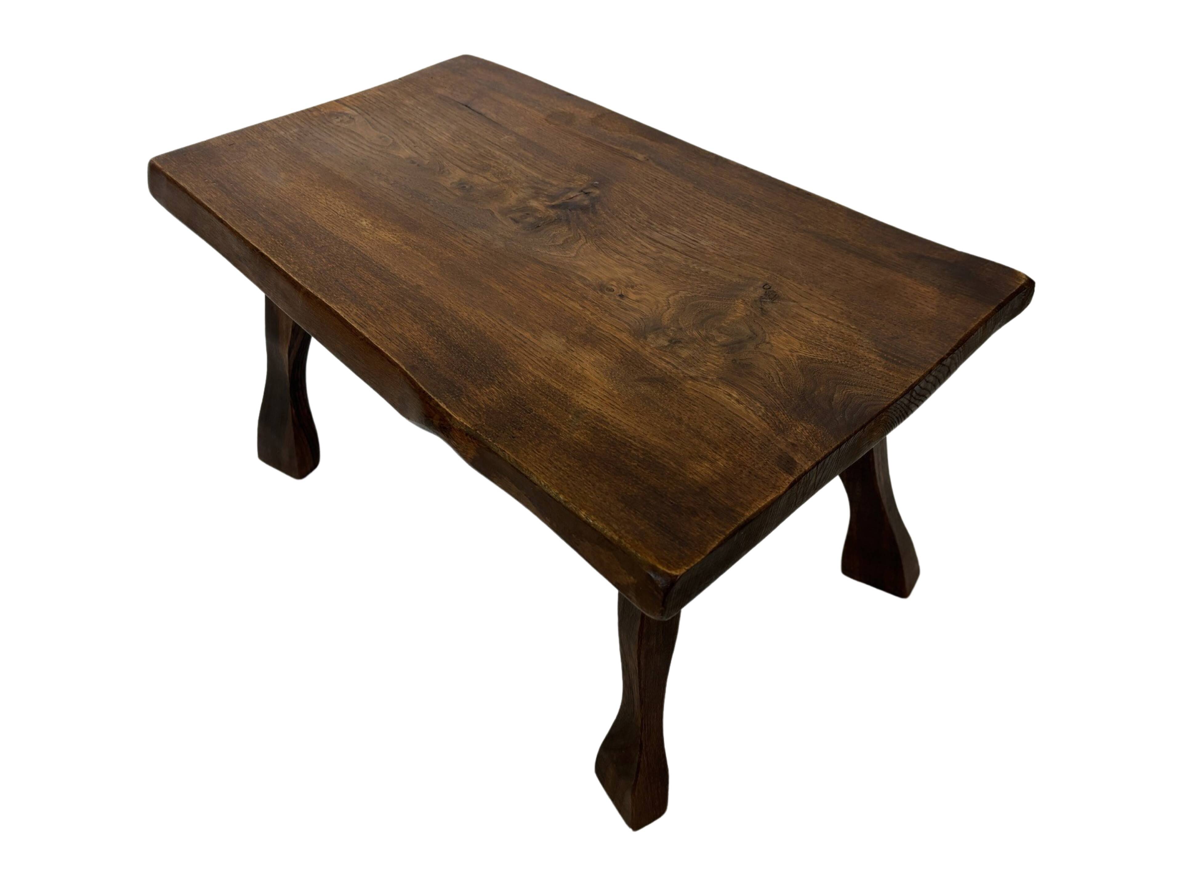 Vintage brutalist side table minimalistic design in dark wood