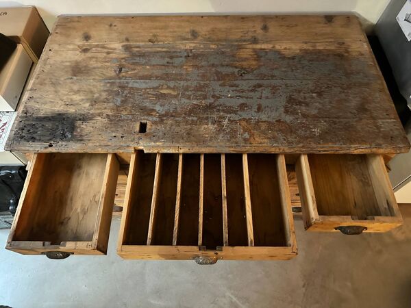 Grand bureau ancien de métier / bureau d’atelier – fin XIXe / début XXe