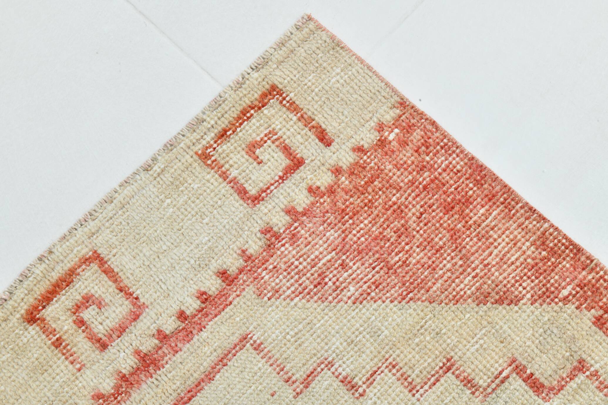 3x13 Vintage Soft Red & Beige Turkish Runner Rug, 77x379Cm