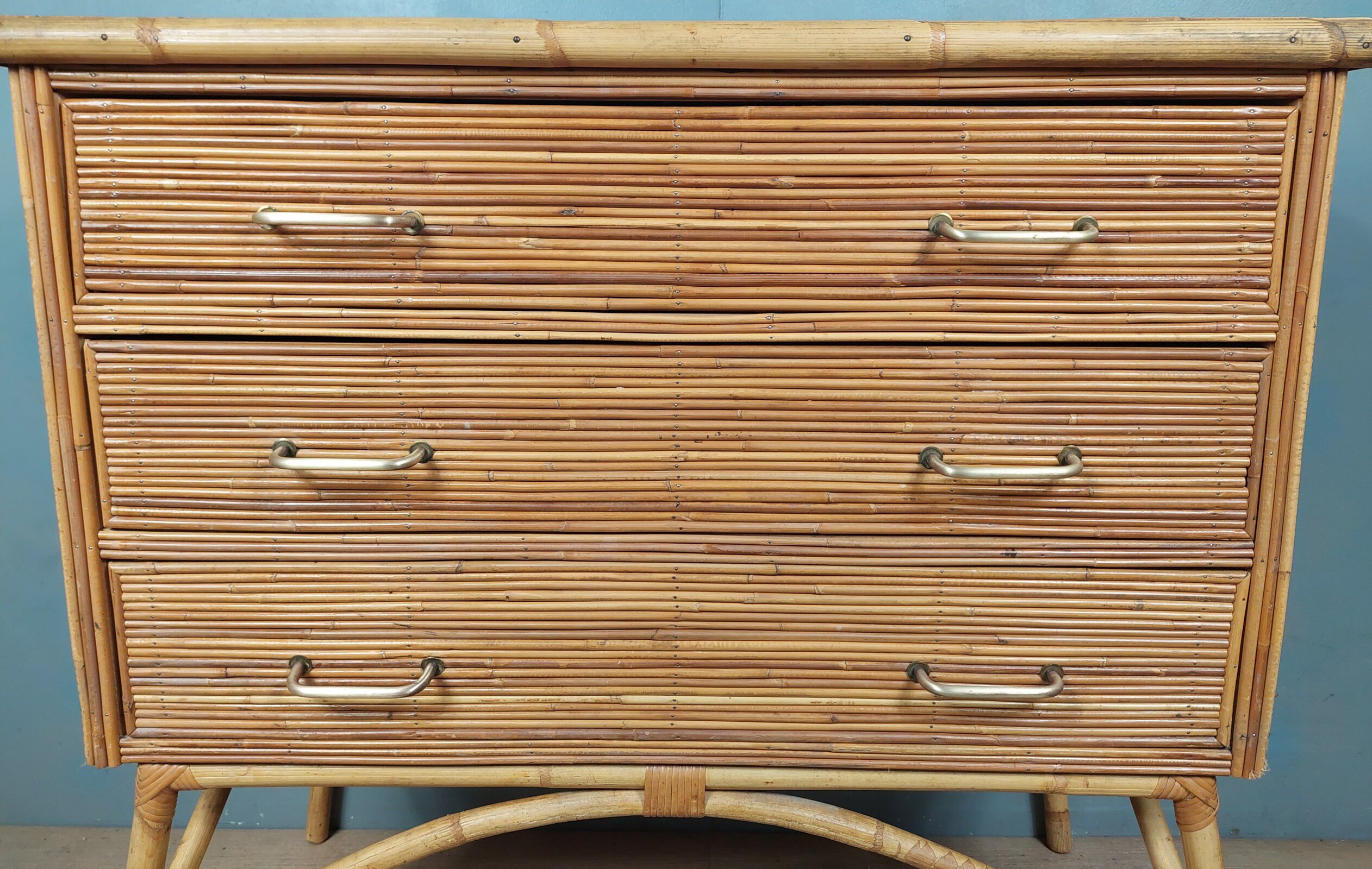 Commode vintage en bambou et rotin