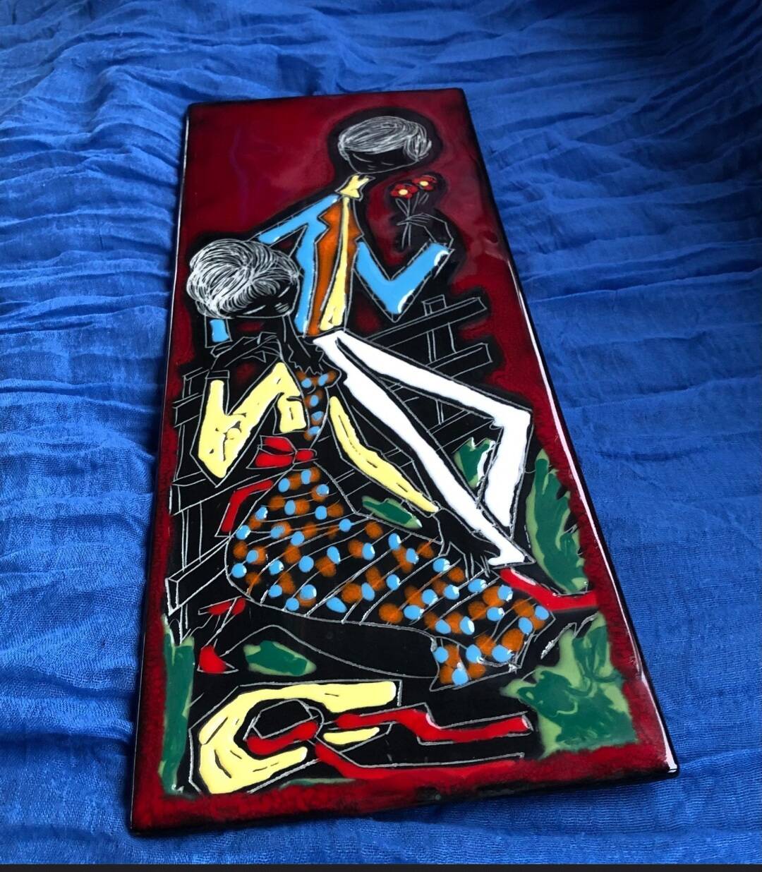 Italian Ceramic Wall Mural Loving Couple San Marino