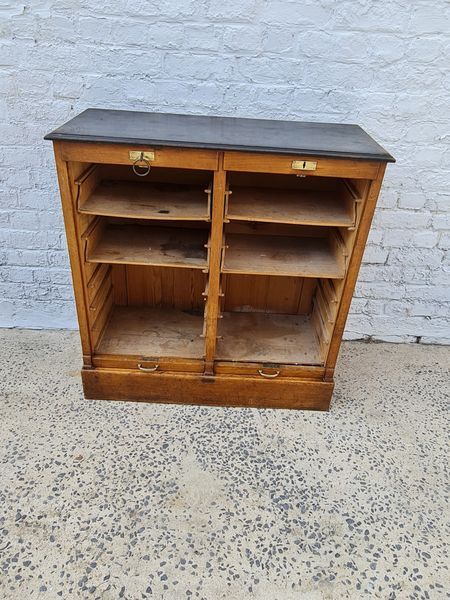 Double filing cabinet with oak curtain circa 1930