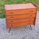Vintage mahogany commode with metal tapered legs, 4 drawers, 1950s.