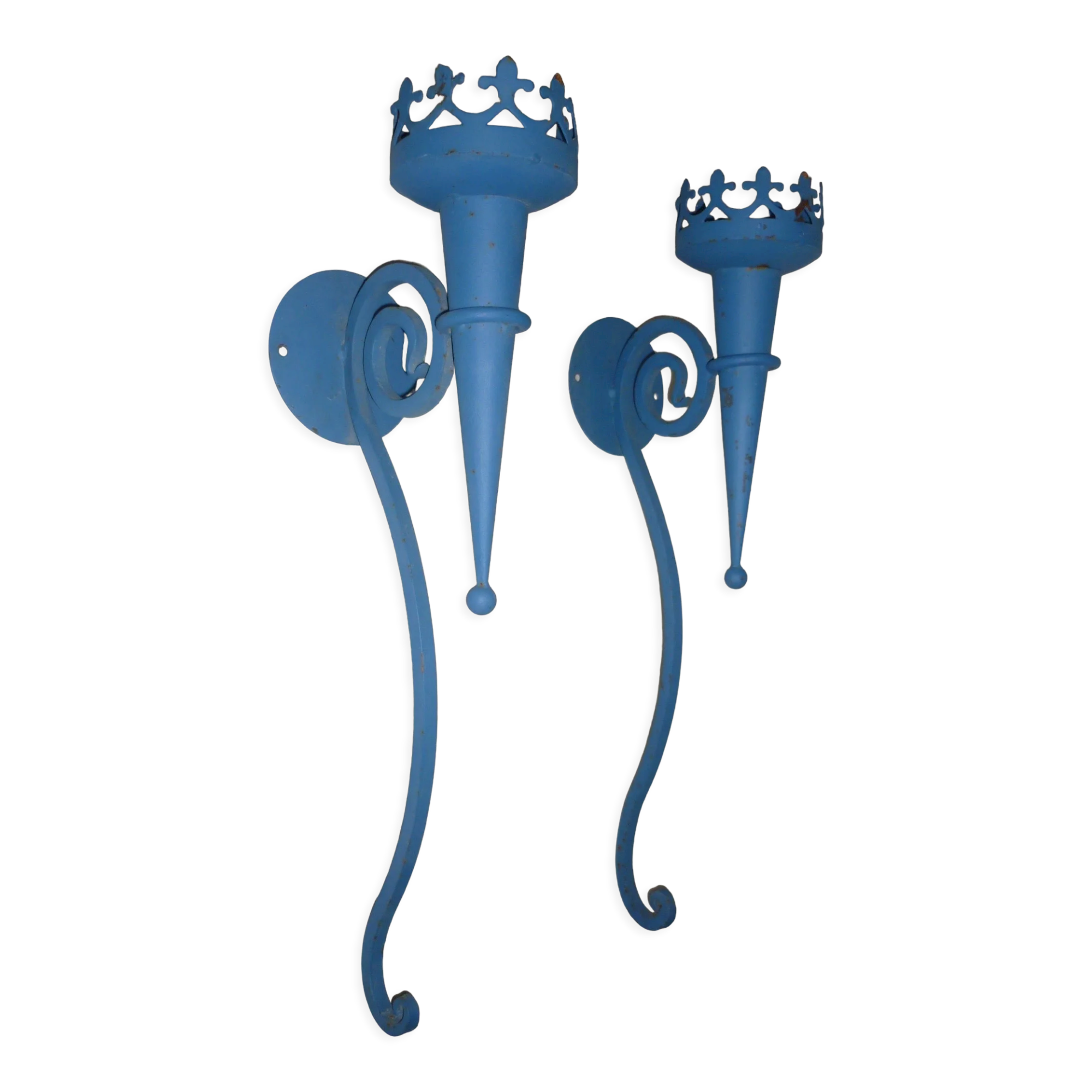 Pair of candle holders, blue torches