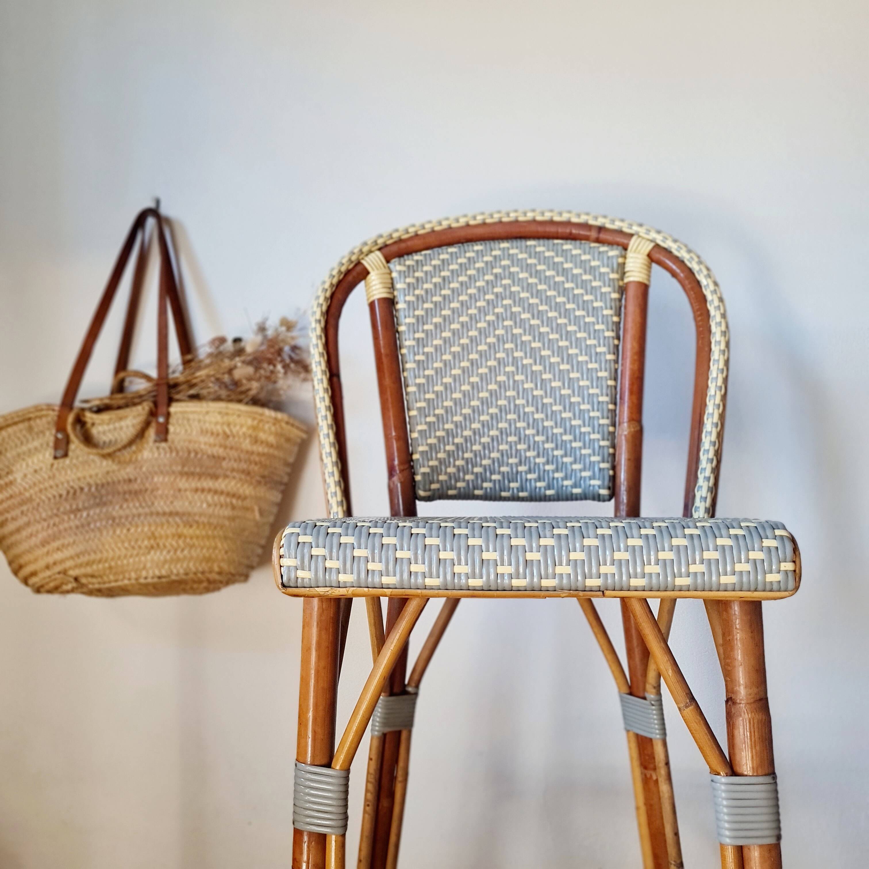 Vintage Gaty bar stools in two-tone rattan and cane.