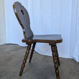 Vintage Tyrolean Heart Cutout Wooden Dining Chair / Bobbin-turned Legs