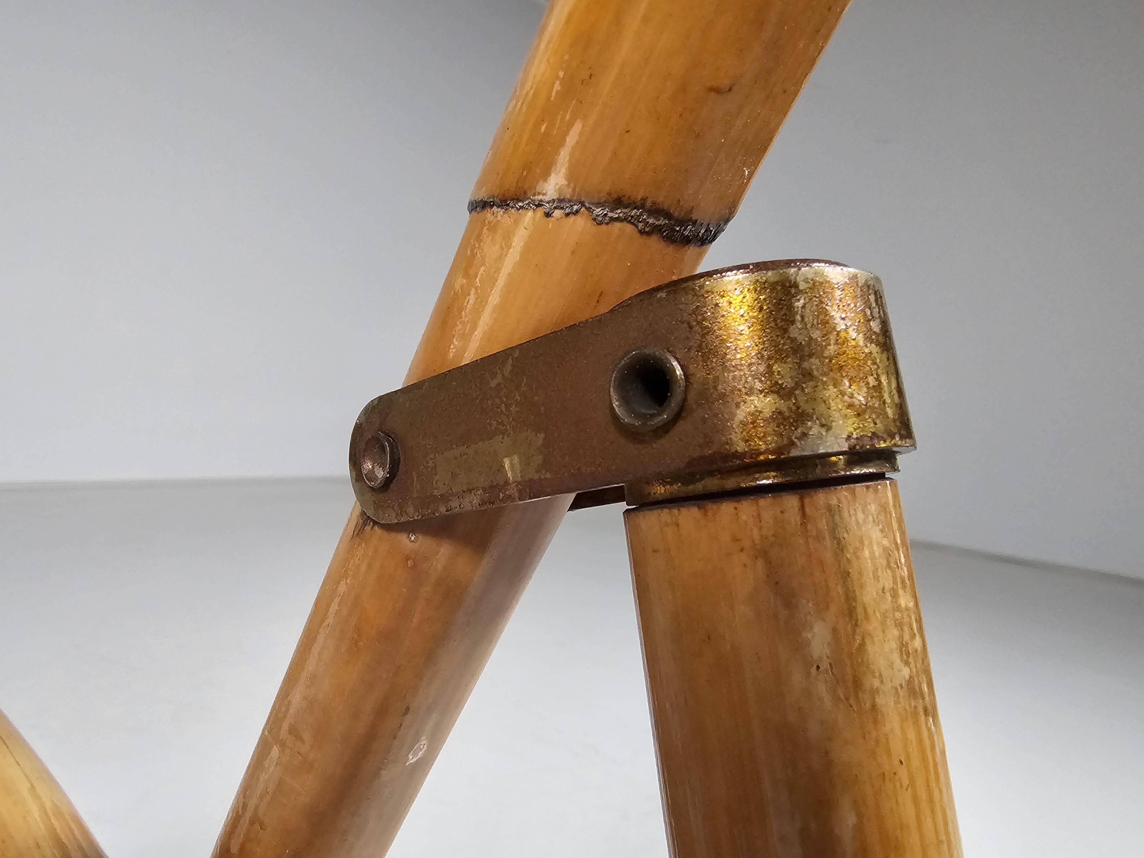 Set of 4 Dal Vera bamboo folding chairs, brass details, Italy, 1960s.