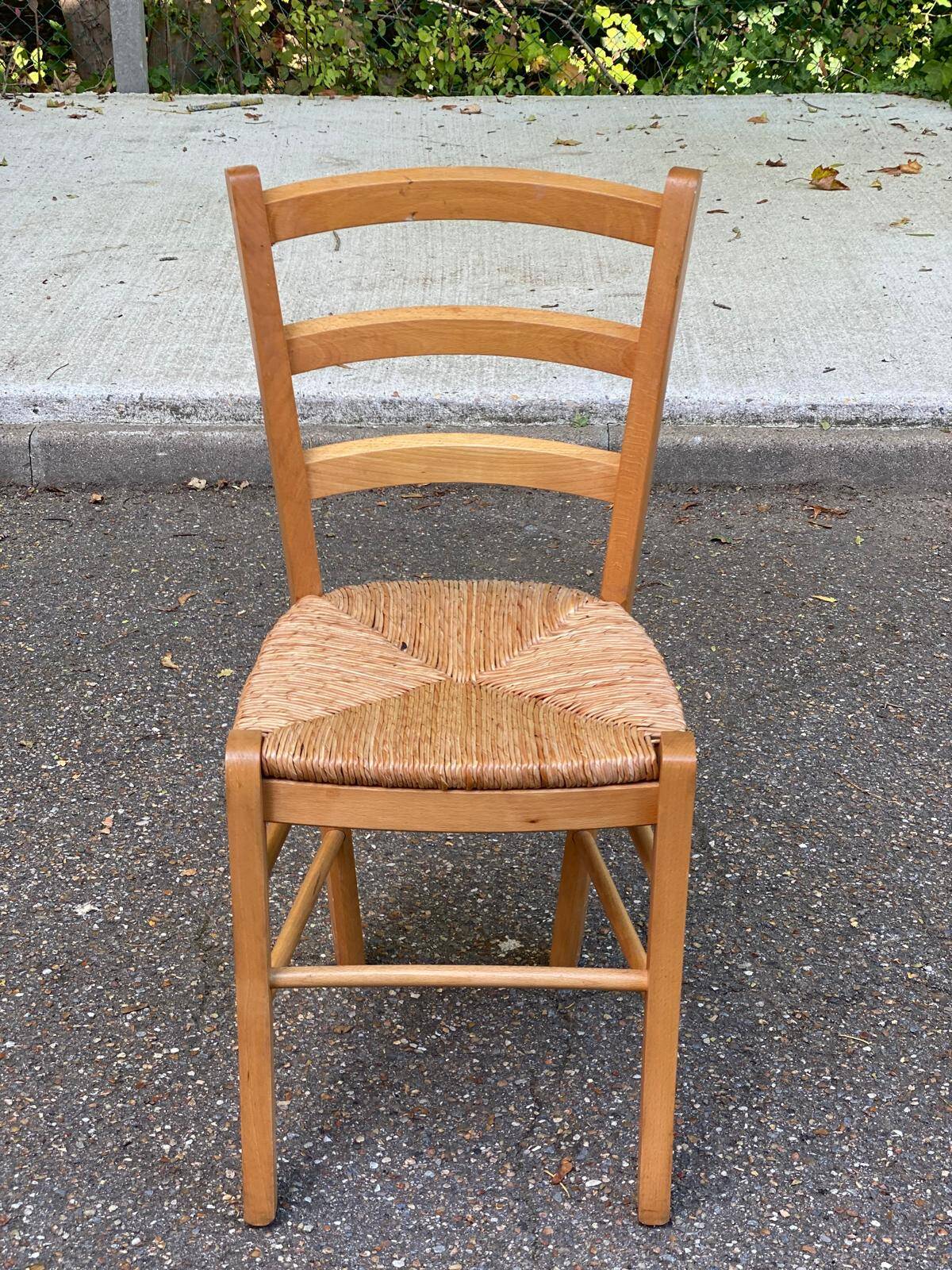 Louis Philippe solid blond wood and straw office chair