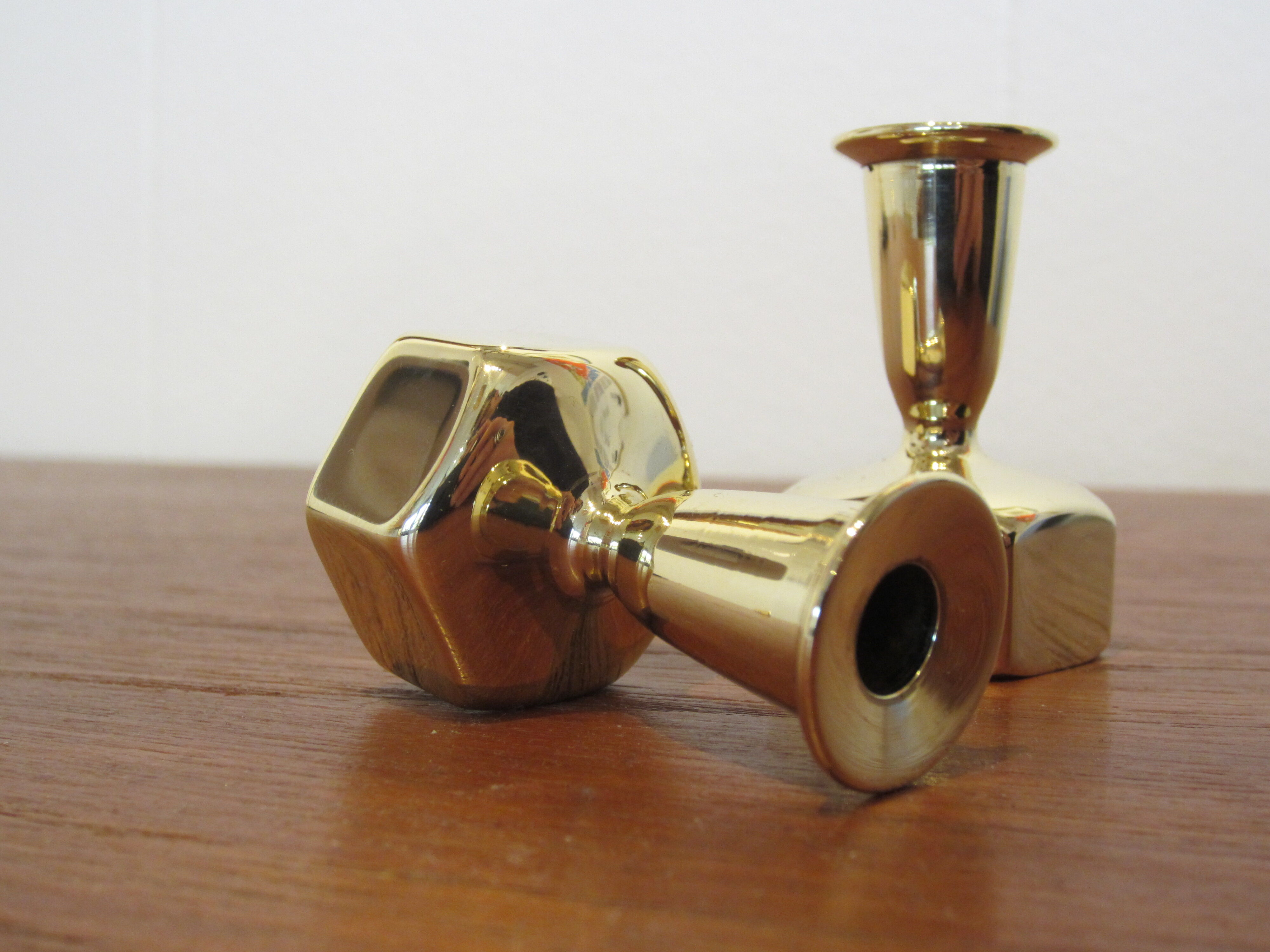 Pair of Scandinavian brass candlesticks L125 by Hans-Agne Jakobsson