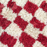 Moroccan Berber carpet boujaad ecru with red checkers 155x105cm