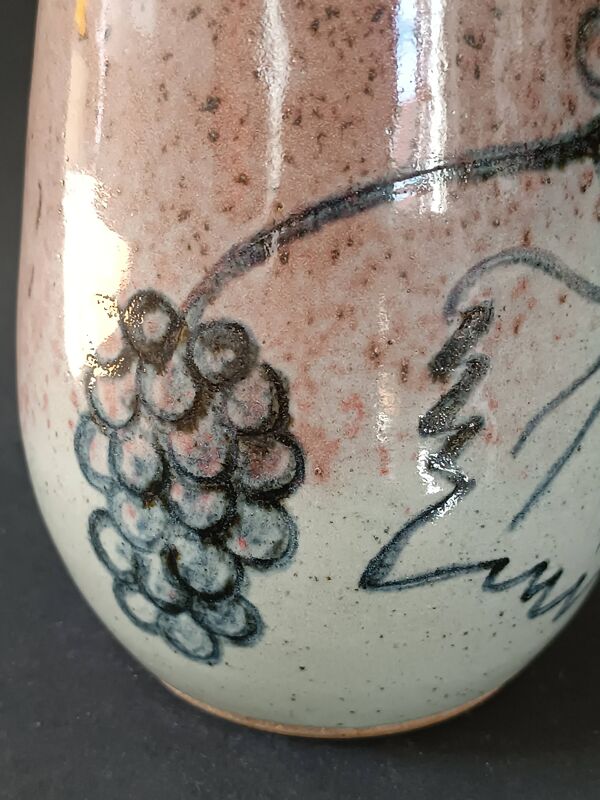 Pichet en grès d'alsace décor incisé vigne Louis Buecher 1986