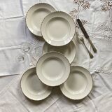 Set of 6 deep plates in old white and gold earthenware Moulin des loups Orchies ACC-6037