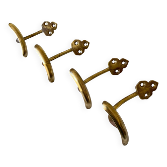 4 antique brass coat hooks towel holders