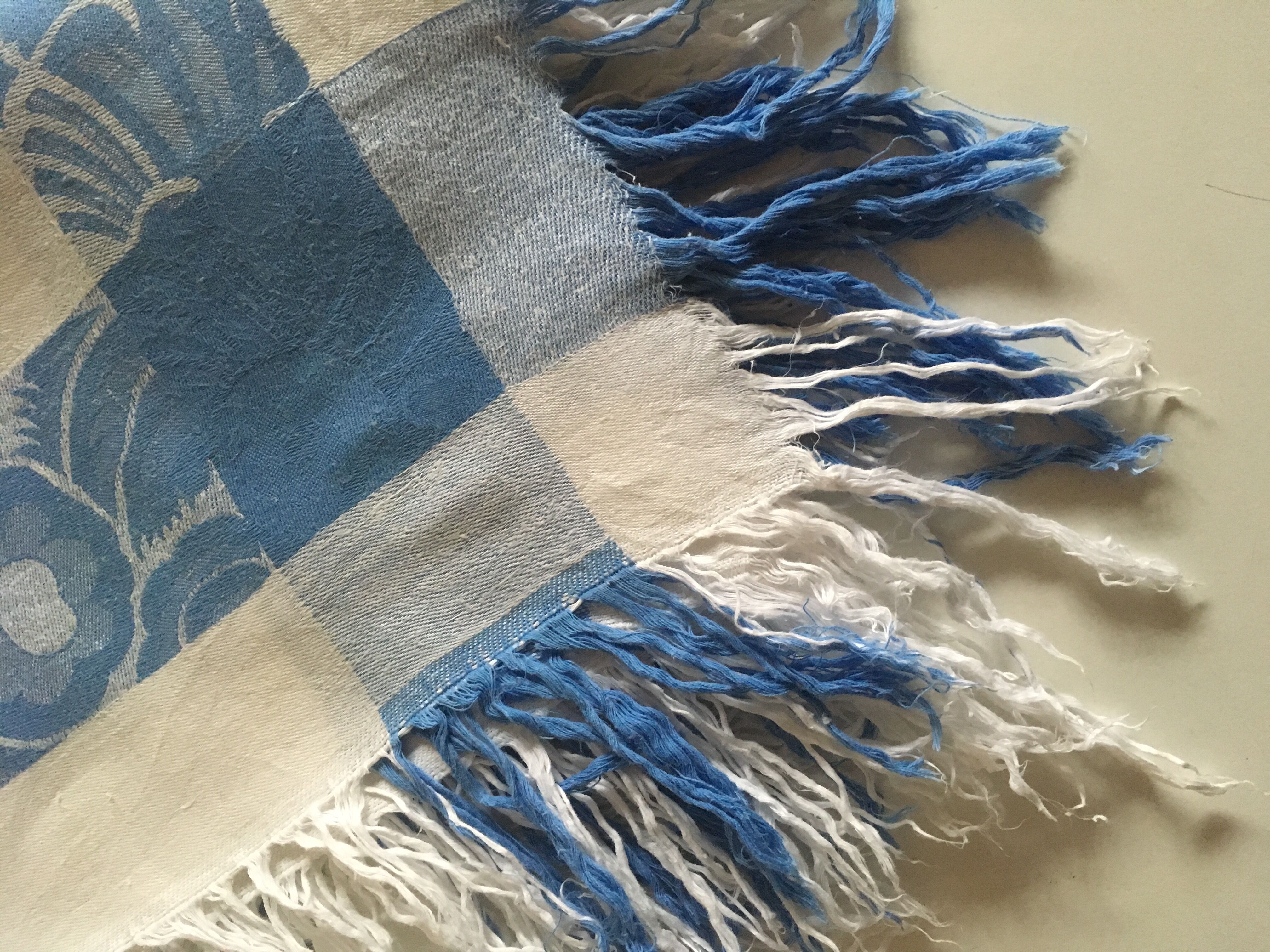 1910's fringed linen damask slick