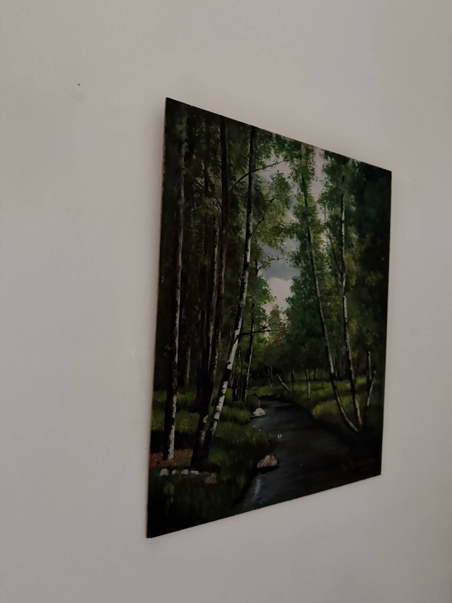 Oil on canvas woodland and stream - Realistic landscape