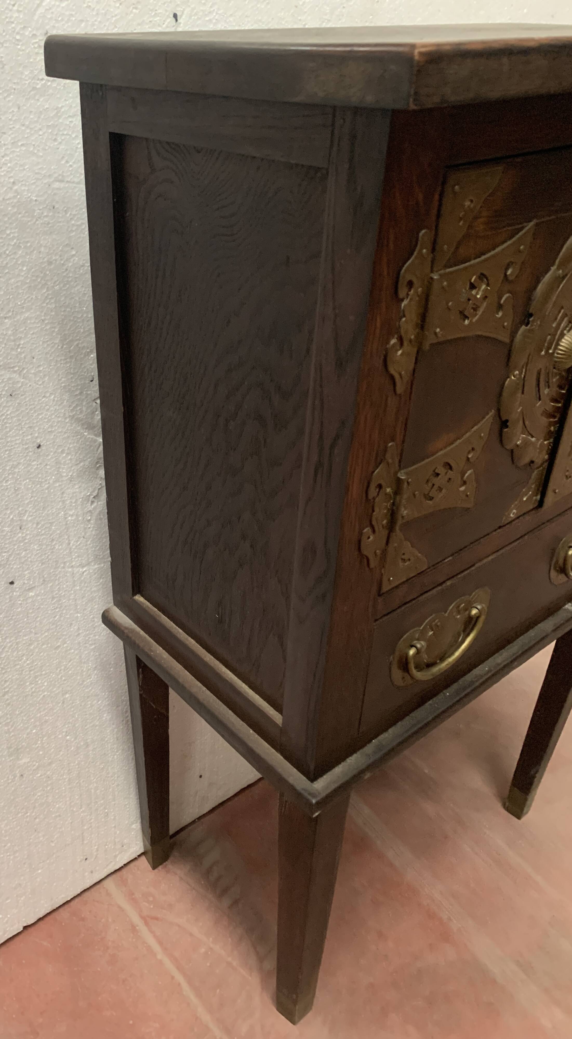 Small piece of furniture with two doors and bronze decoration, 20th century