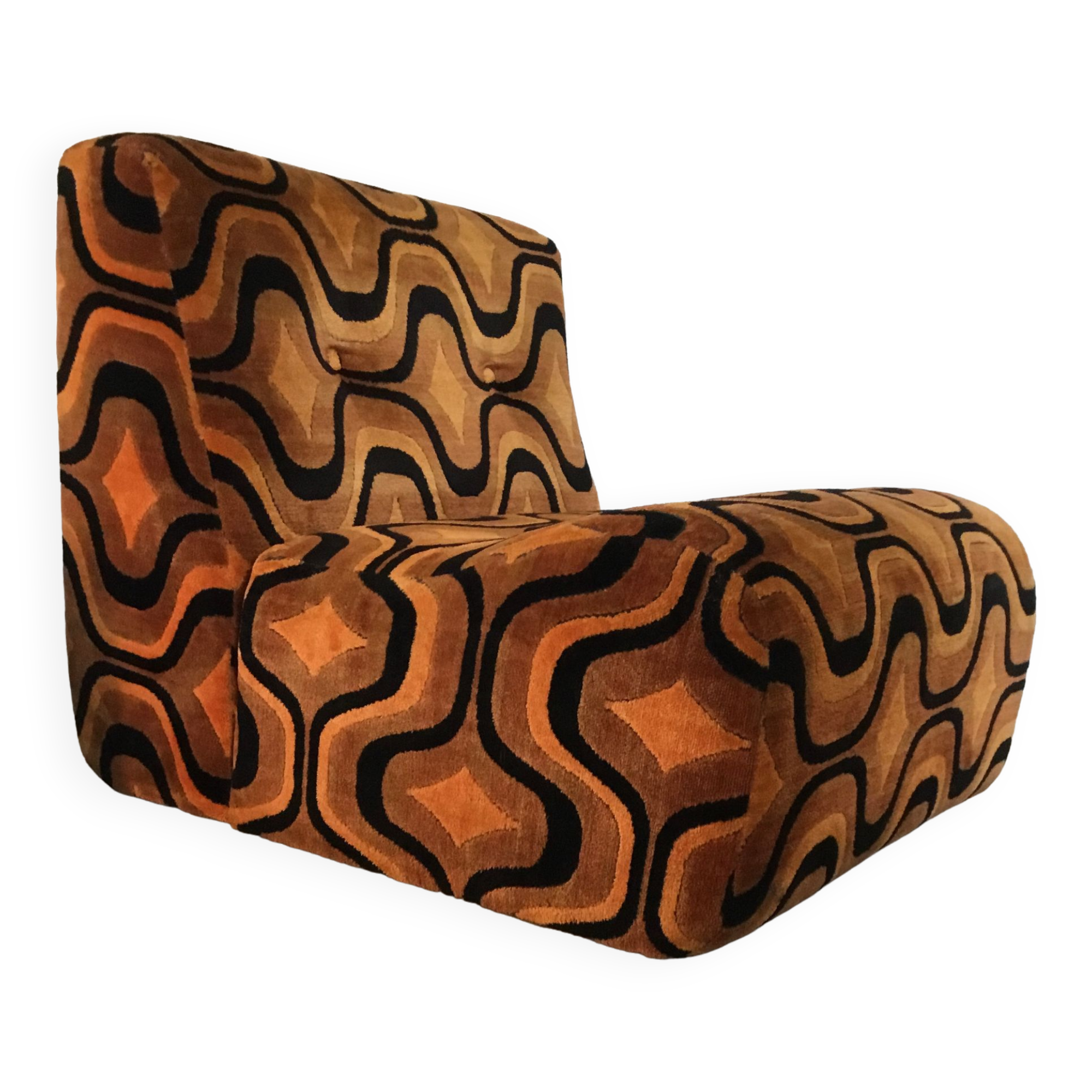 Vintage 1970s orange geometric patterned space-age armchair