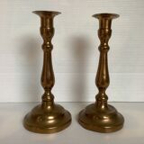 Pair of old brass candle holders