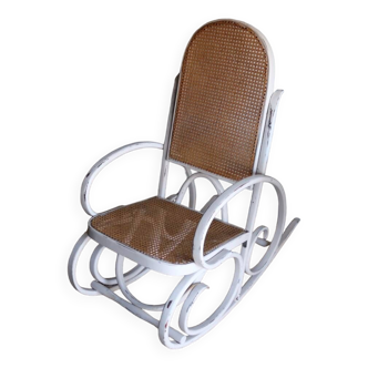 Fauteuil à bascule rocking chair bois courbé et cannage