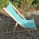 Transat chilienne pliante bois tissus rayures vertes salon jardin